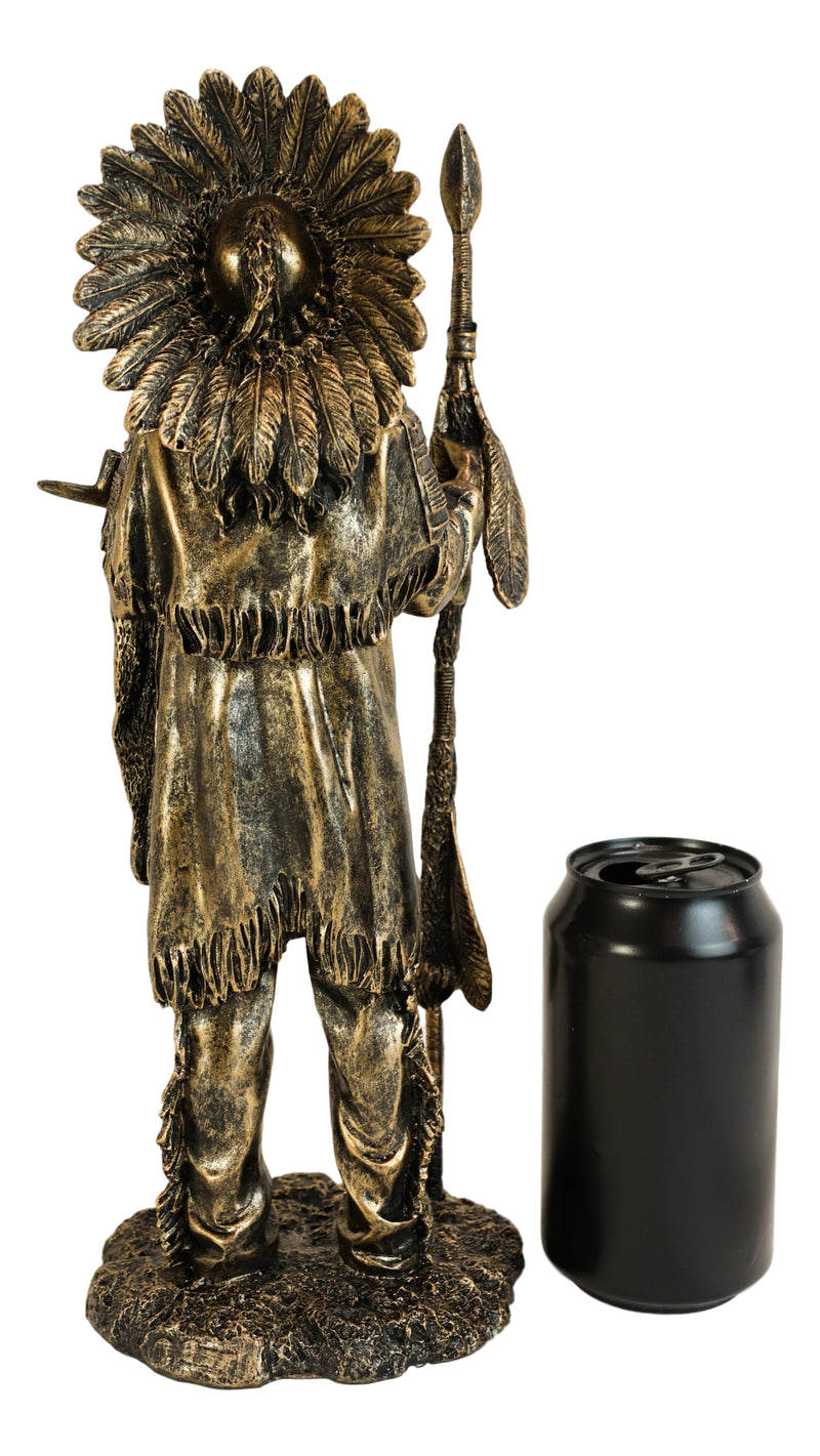 Native American Indian Chief With Eagle Roach Spear And Chalumet Pipe Statue