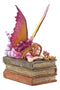 Ebros Amy Brown Autumn Pink Book Club Fan Fairy with Wyrmling Dragon On A Stack of Books Statue 7" High Fantasy Mythical Reading Faery FAE Magic Watercolor Collectible Decor Figurine