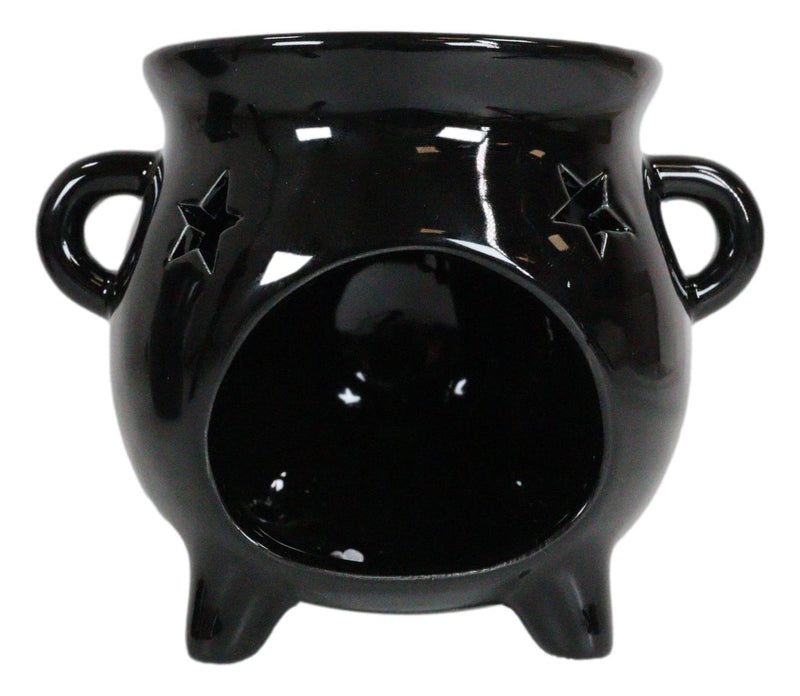 Wicca Witchcraft Pentagrams Black Cauldron Essential Oil Warmer Candle Holder