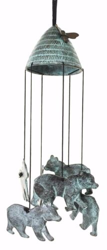 Mountain Bear And Bee Hive Abstract Brass Resonant Wind Chime Patio Garden Decor - Ebros Gift