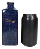 Japanese 14oz Ceramic Midnight Blue Dragonfly Tombo Sake Set Flask With Four Cups