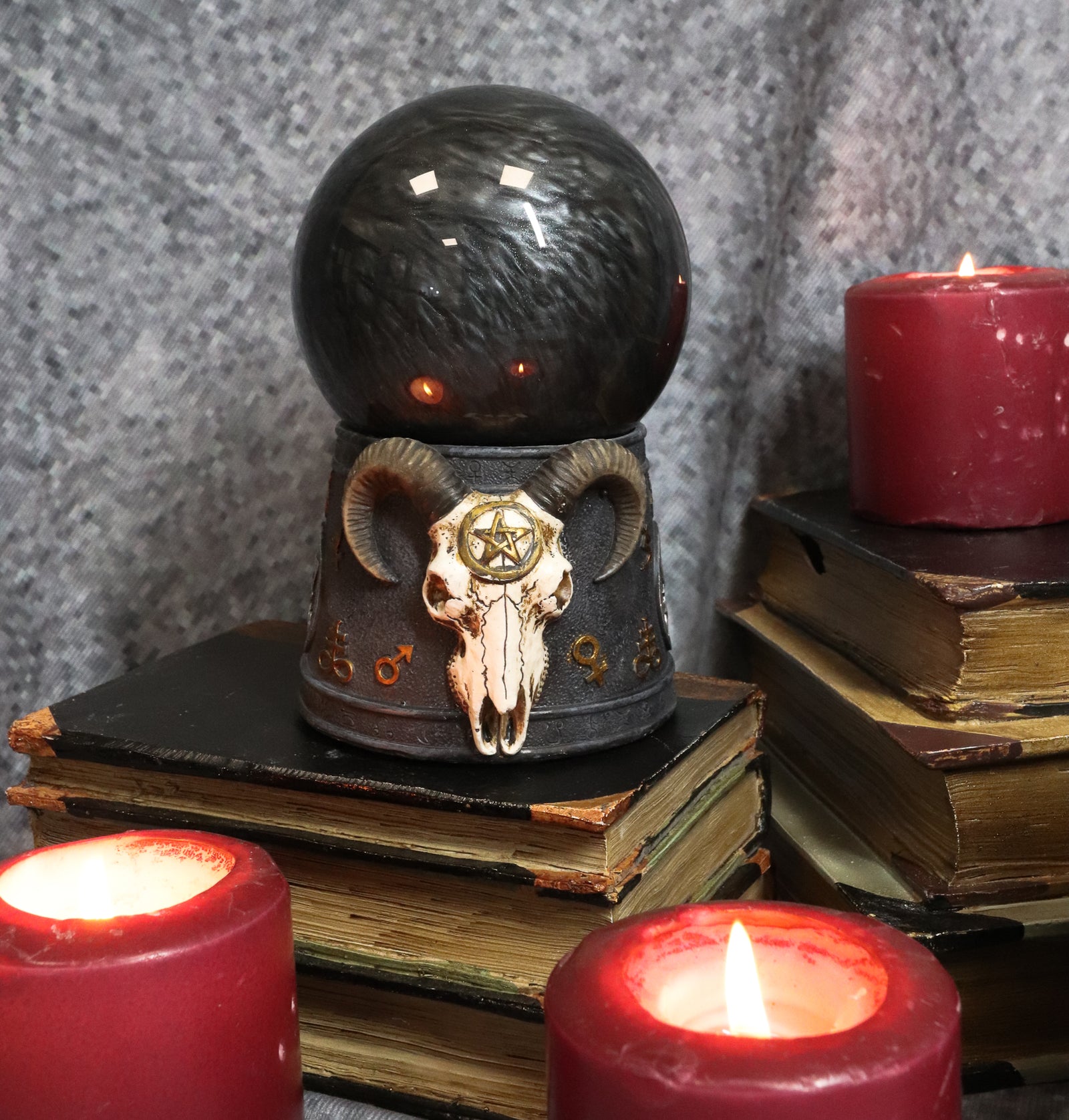 Ebros Gift Sabbatic Goat Idol Baphomet Resin Statue Occultic Illuminati The Horned God Goat Of Mendes Altar Sculpture Figurine (6.5" Tall Antique Silver