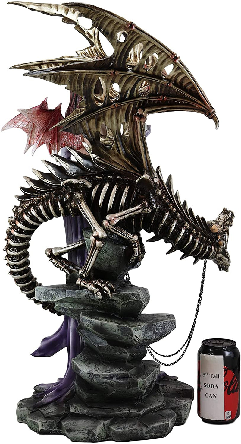Large 26"H Gothic Soothsayer Psychic Fairy & Bone Skeletal Ghost Dragon Statue