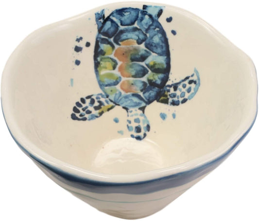 Ebros Blue And White Sea Turtle Ceramic Dinnerware (Small Soup Bowl, 1 PC) - Ebros Gift