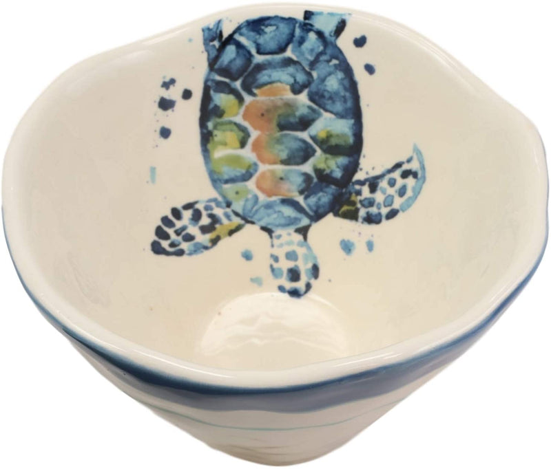Ebros Blue And White Sea Turtle Ceramic Dinnerware (Small Soup Bowl, Set of 2)