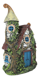 Fairy Garden LED Light Up Cottage Stone House With 2 Roofs Blue Door Figurine