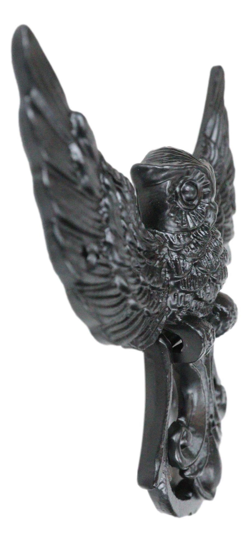 Metal Rustic Flying Wise Great Horned Owl Fleur De Lis Door Knocker Sculpture