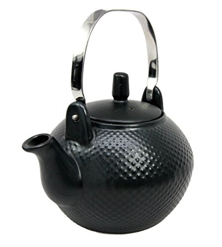 Ebros Gift Imperial Spotted Texture Teapot With Stainless Steel Handle 28oz (Black)