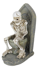 Rest In Peace Constipated Thinker Skeleton Sitting On Graveyard Toilet Statue