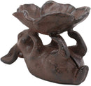 Ebros Gift Cast Iron Whimsical Bunny Rabbit Suspending Flower Petals Dish Bowl Garden Bird Bath Feeder Decor Statue 7.25" Long for Pool Patio Lawn Outdoors Decorative Accent
