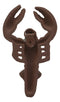 Ebros Set of 2 Cast Iron Nautical Cajun Creole Crawfish Baby Lobster Tail Wall Hooks in Rusty Vintage Finish 4.75" Tall Coastal Southwestern