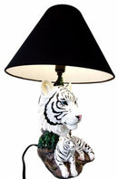 Ebros White Rare Alaskan Tiger Desktop Table Lamp Statue With Black Fabric Shade
