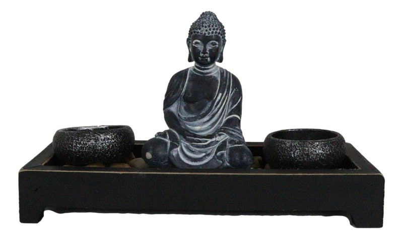 Meditating Gautama Buddha Zen Garden Kit With Pebbles And Candle Holder Barrels