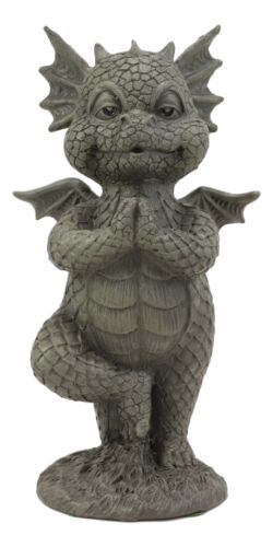 Small Baby Garden Dragon In Zero Gravity Yoga Balance Faux Stone Finish Statue