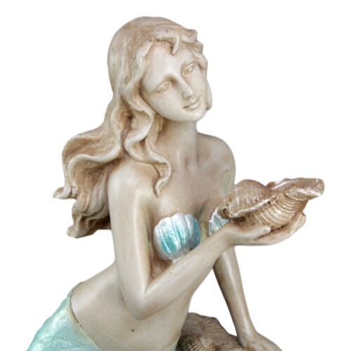 Ebros Gift Large Aquamarine Pretty Goddess Mermaid Listening To Ocean Sconce Figurine 17"H