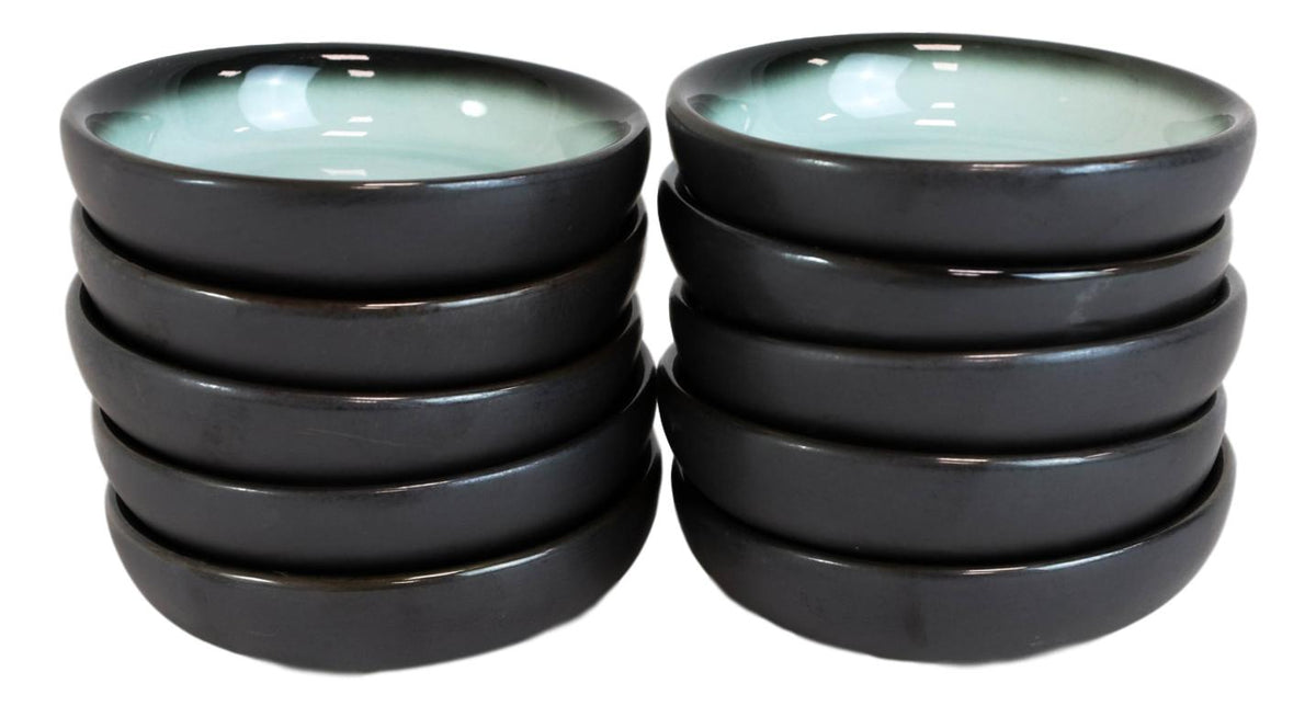 Pack Of 10 Ceramic Zen Blue Ponzu Soy Sauce Oil Condiment Round Dishes Holder - Ebros Gift