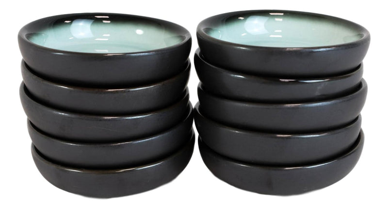 Pack Of 10 Ceramic Zen Blue Ponzu Soy Sauce Oil Condiment Round Dishes Holder