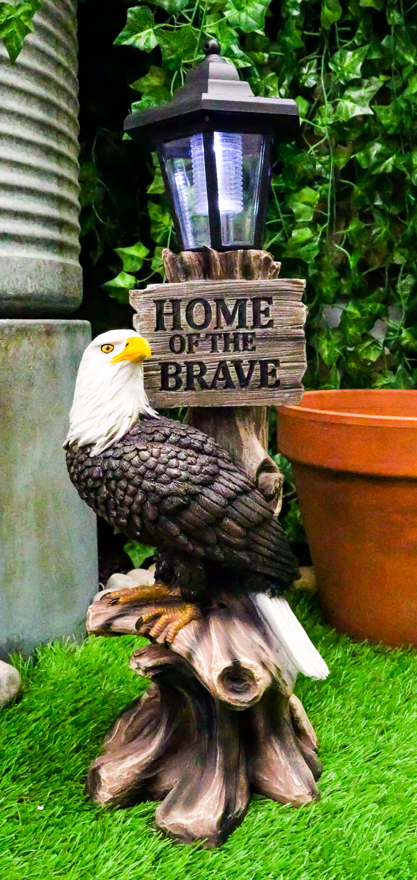 Ebros 'Home of The Brave' Patriotic Eagle Night Light Statue Solar LED Lantern - Ebros Gift