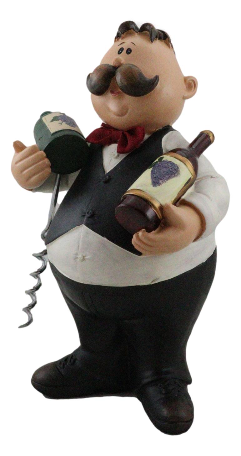 Ebros Gift Whimsical Hand Painted Novelty Corkscrew Wine Bottle Cork Opener Party Hosting Beverage Accessory Home And Kitchen Decor Organizer (Fat Butler Waiter)