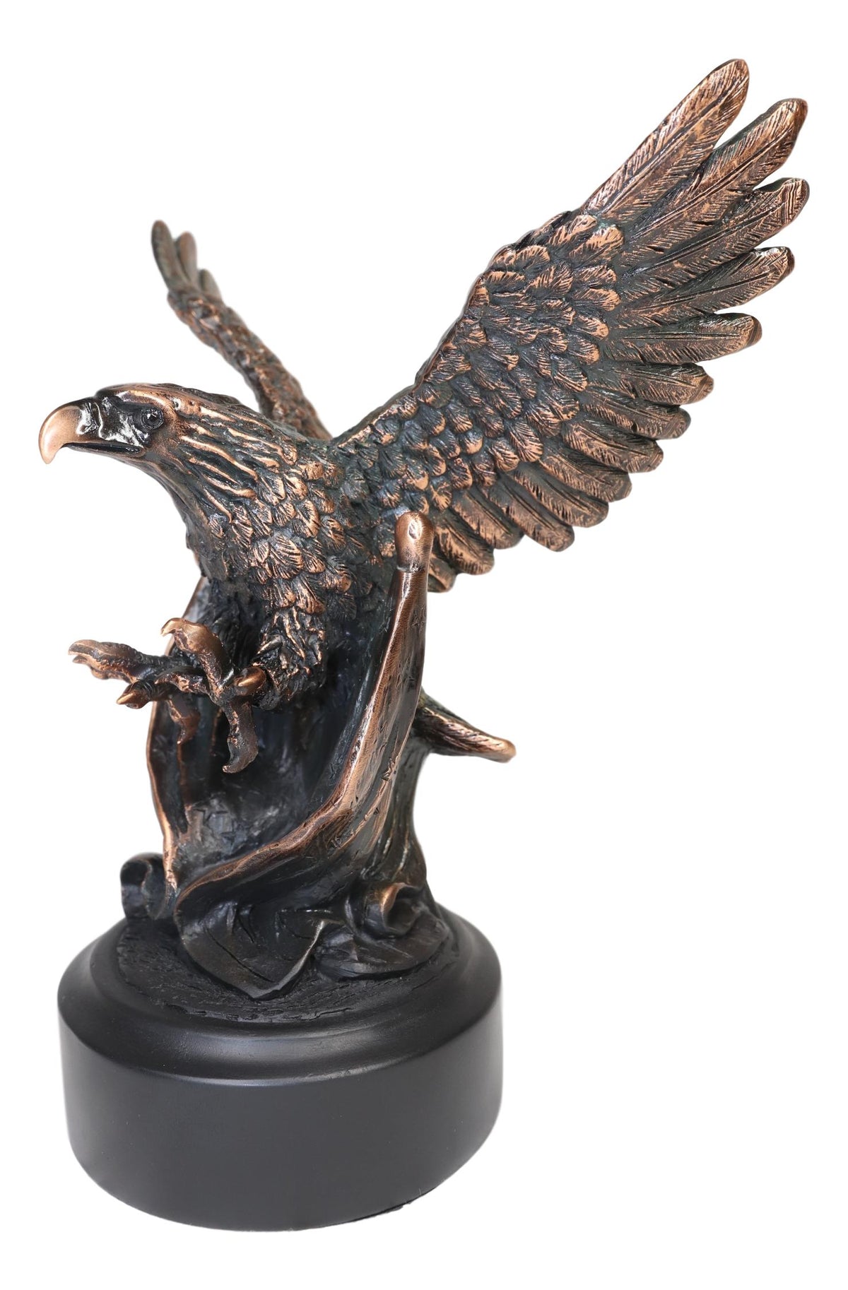 Ebros Majestic Wings of Glory Bald Eagle Swooping On American Flag Statue - Ebros Gift