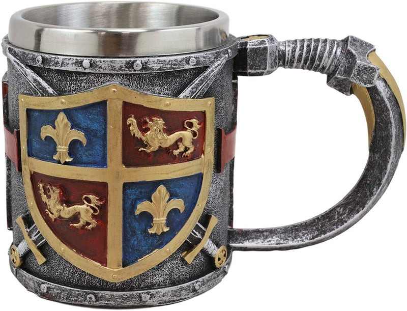 Ebros Lion And Fleur De Lis Coat Of Arms Crusader Knight Drinking Mug Cup Decor