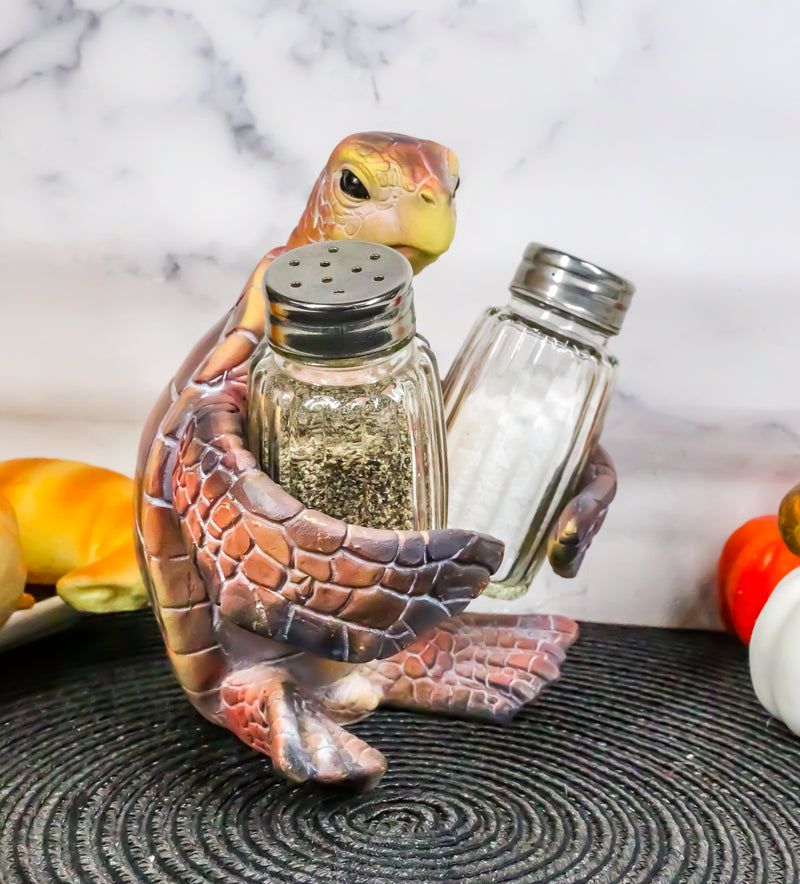 Slowly Seasoned Nautical Ocean Sea Turtle Salt Pepper Shakers Holder Figurine