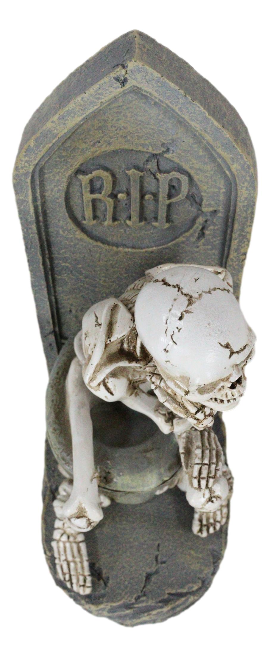 Rest In Peace Constipated Thinker Skeleton Sitting On Graveyard Toilet Statue