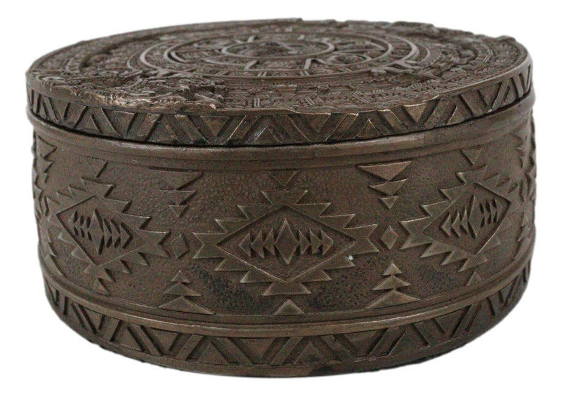 Aztec Maya Solar Sun Calendar Mesoamerican Medallion Jewelry Box Figurine