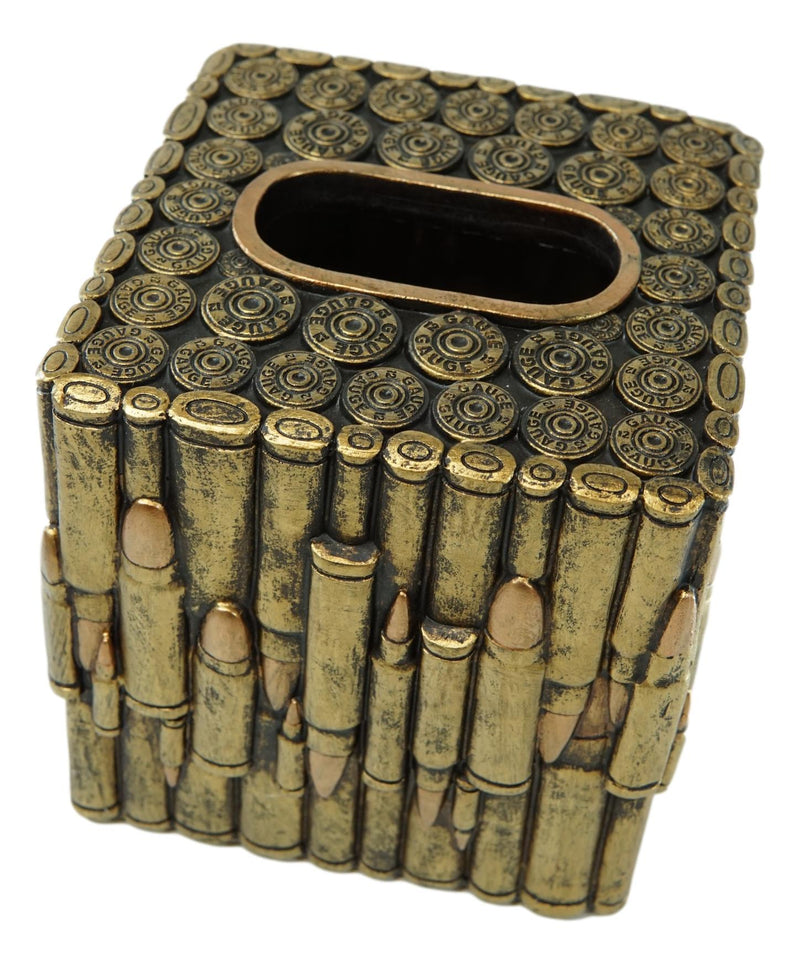 Western Military Rifle Ammo Shells Gold Tone Bullets Tissue Box Holder Case