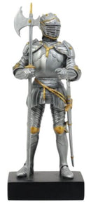 Silver & Gold Italian Knight Figurine 9"H Medieval Suit Of Armor Battle Axeman