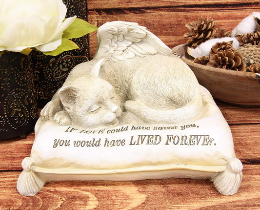Ebros Heavenly Angel Cat Cremation Urn Small Pet Memorial Statue 8.25" Long