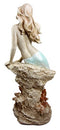 Ebros Gift Large Aquamarine Goddess Mermaid Maiden Sitting On Sea Rock Figurine 17.75"H
