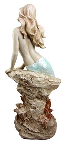 Ebros Gift Large Aquamarine Goddess Mermaid Maiden Sitting On Sea Rock Figurine 17.75"H