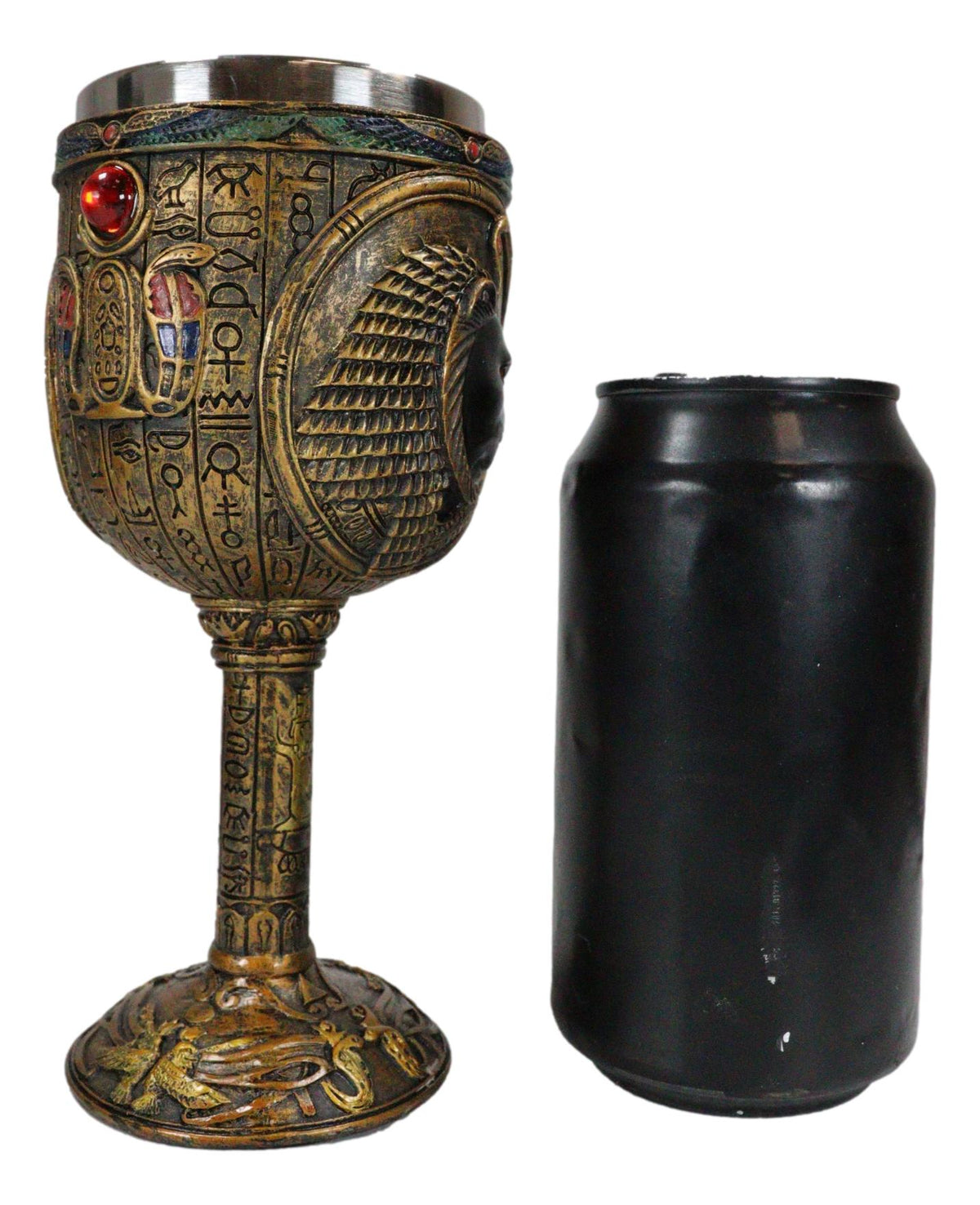 Ebros Egyptian Sekhmet 6oz Resin Wine Goblet Chalice With Stainless Steel Liner