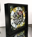 11" Square Steampunk Industrial Sci Fi Desktop Or Wall Clock With Spinning Gears