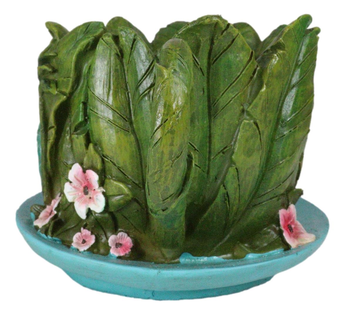 Fairy Garden Leaf Foliage Teacup House With Purple Door Floral Planter Vase - Ebros Gift