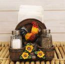 Rooster Chicken By Farm Barrels Wagon Wheels Napkin & Salt Pepper Shakers Holder