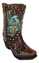 Ebros Set of 2 Western Cowboy Turquoise Boots Make Up Tools Pencil Pen Holder Figurine