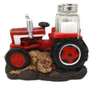 Vintage Country Farm Agriculture Red Tractor Salt Pepper Shakers Holder Figurine