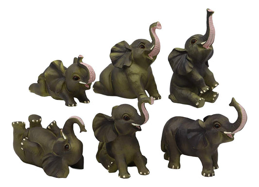 Ebros Gift African Savanna Safari Whimsical Cute Baby Elephant Calves Miniature Set of 6 Figurines 3.5" H Mini Elephants Realistic Taxidermy Collectible Pachyderms Zoo Animals Decorative - Ebros Gift