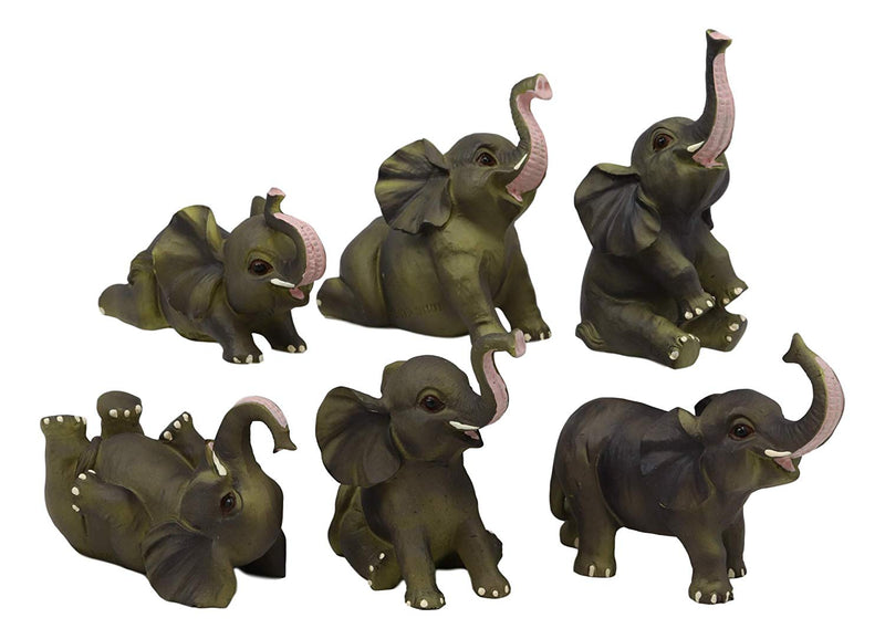 Ebros Gift African Savanna Safari Whimsical Cute Baby Elephant Calves Miniature Set of 6 Figurines 3.5" H Mini Elephants Realistic Taxidermy Collectible Pachyderms Zoo Animals Decorative