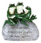 Whimsical Green Frog Family On Rock With Inspirational Message Resin Figurine