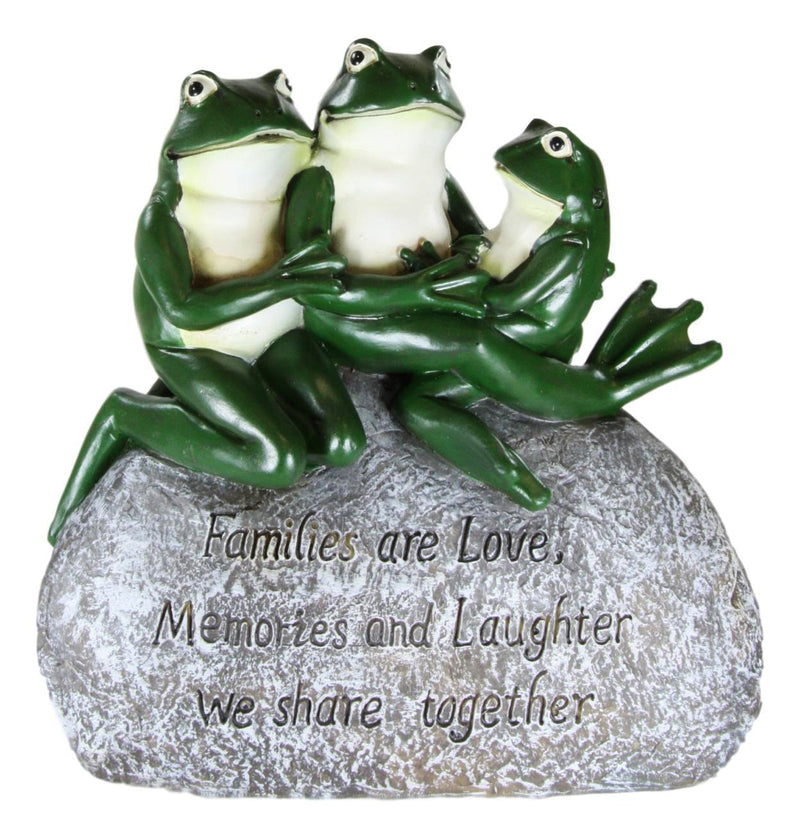 Whimsical Green Frog Family On Rock With Inspirational Message Resin Figurine