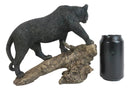 Ghost Hunter Black Panther Cougar On Weathered Tree Log Statue Jaguar Decor