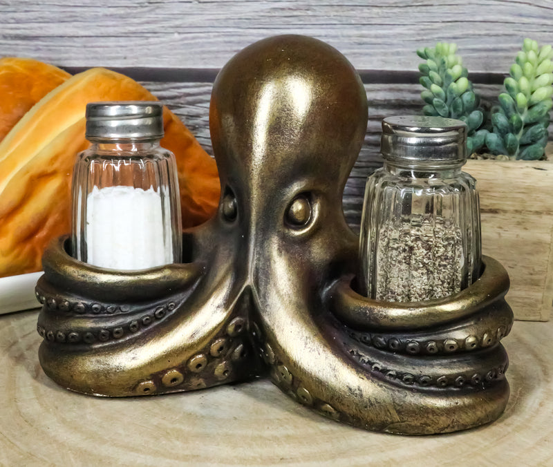 Ebros 6.5"L Giant Octopus Tentacle Spice Glass Salt Pepper Shaker Holder Figurine