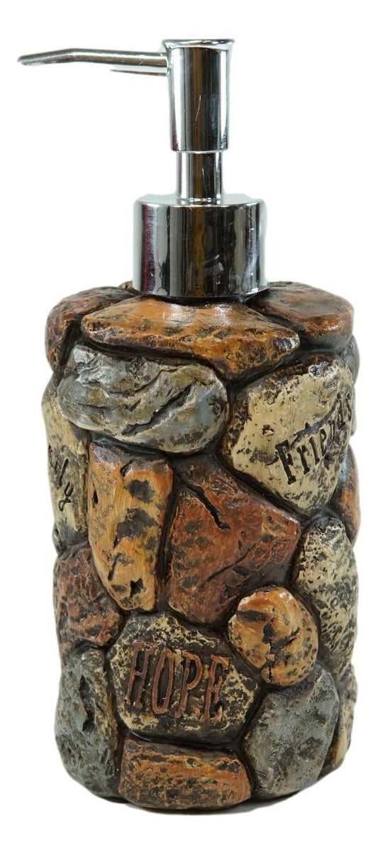 Rustic Solid Rock of Christ Cross Joy Hope Peace Love Liquid Soap Pump Dispenser