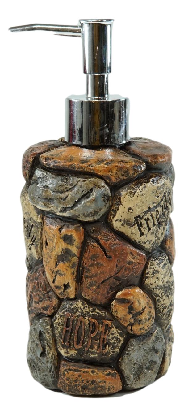 Rustic Solid Rock of Christ Cross Joy Hope Peace Love Liquid Soap Pump Dispenser