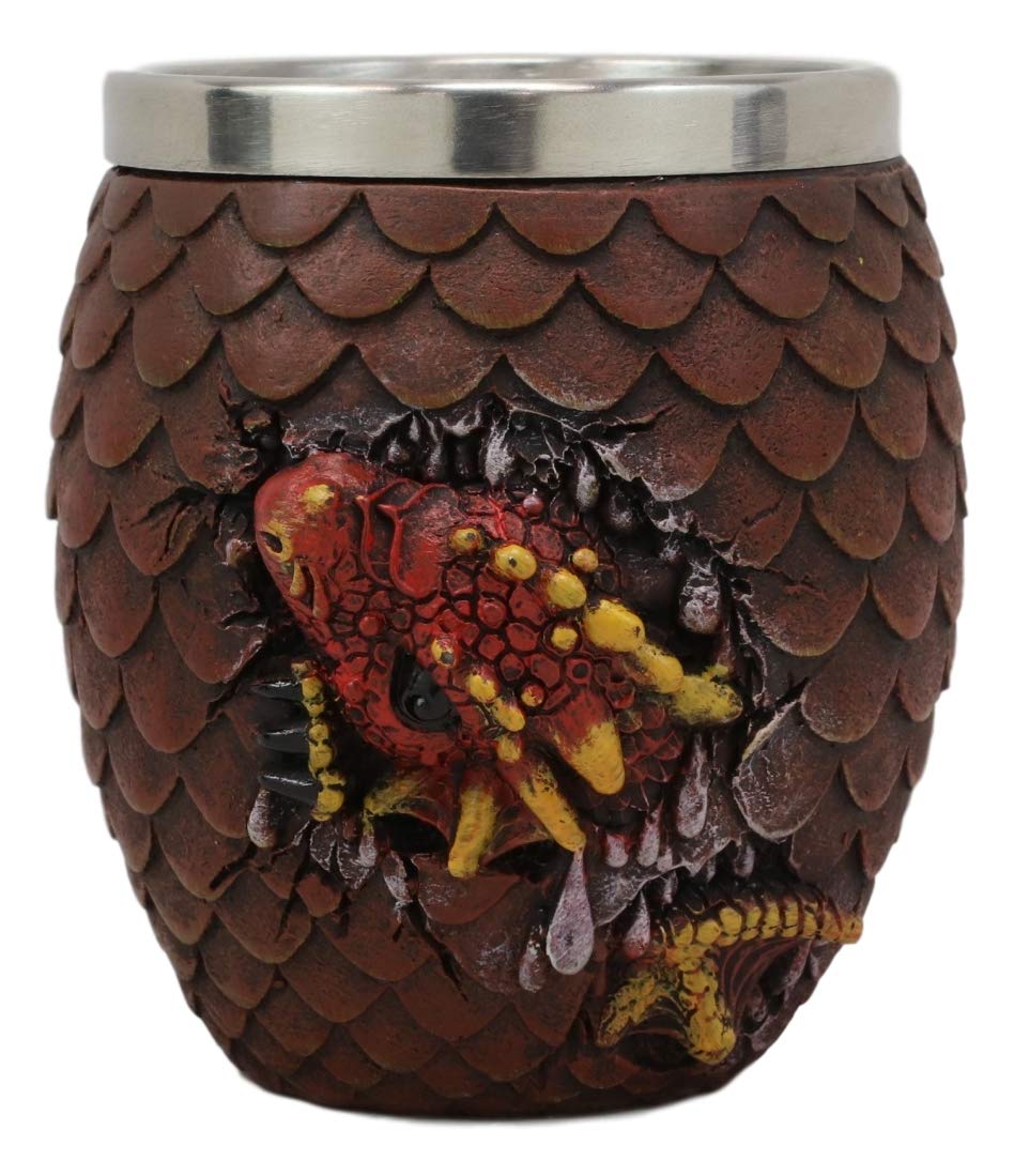Ebros Medieval Khaleesi's Dragon Colorful Scale Egg With Hatching Wyrmling Small Drink Cup 3.75" High Fantasy GOT Themed Dungeons And Dragons Drinking Party Prop Cups (Fire Red)