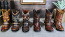 Pack Of 6 Rustic Western Cowboy Cowgirl Faux Leather Boots Pen Holder Figurines