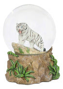 Ebros Forest Jungle Predator White Alaskan Siberian White Tiger Glitter Snow Globe